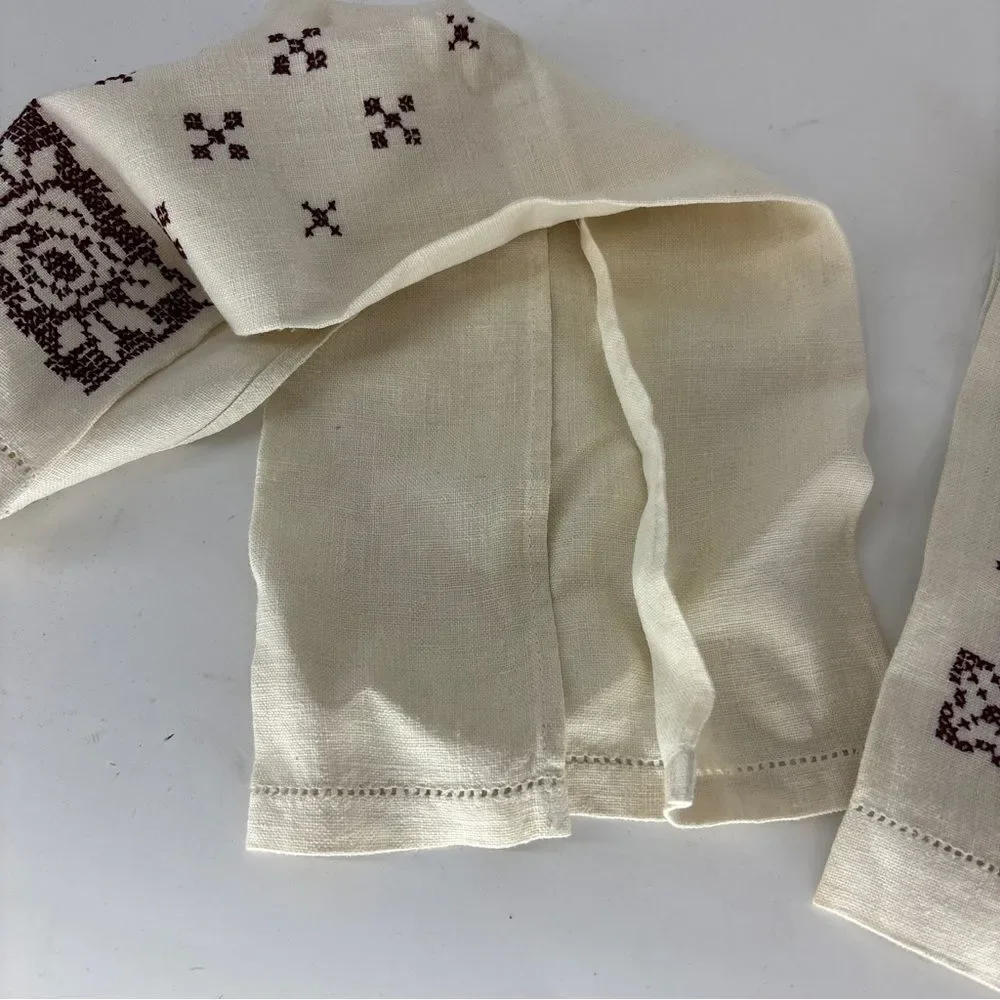 Vintage Hand Embroidered Cream three Table napkins